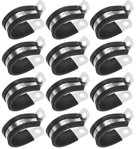 M METERXITY 12-Pack Cable Clamps, 1 Inch/ 25 mm 304 Stainless Steel Rubber Cushioned Insulated Cable Clamp R Shape Metal Holder for Tube/Wire/Pipe/Loop Installation