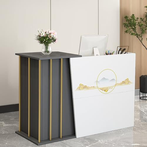 HGTRH Bureau Comptoir Accueil, Comptoir Barber Shop, Bureau Comptoir Accueil Bois pour Centres Commerciaux, HôTels, RéCeption d'entreprise avec éTagèRes et Tiroirs Verrouillables Grey 100cm