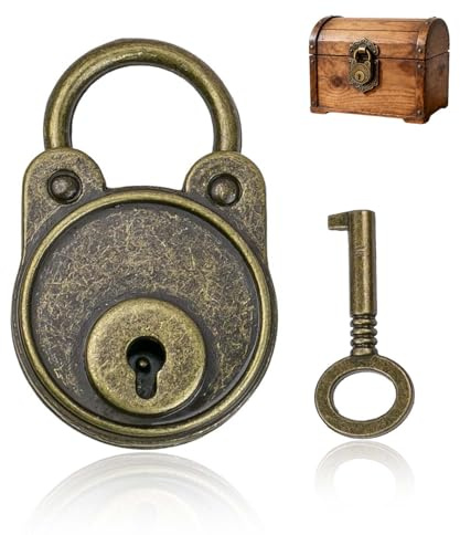 Nevoluxer Vintage Vorhängeschloss mit Schlüssel | 4,8x3x1 cm Bronzedeko | Für Tagebücher, Schmuckkisten & Geschenkboxen | Mini-Schloss mit 1,5cm Bügel | Rustikaler Verschluss