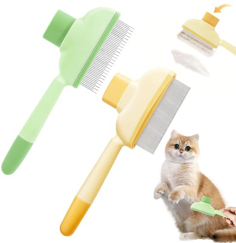 SZZETK 2 Pièces Brosse Pour Chats Chien, Peigne Autonettoyant pour Chat et Chien, SmartBrush - Brosse Anti-Poils Morts, Peigne Pour Chats, Avec Bouton, Pour un Nettoyage Rapide des Poils Errants