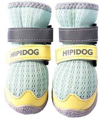 MeiAOBest 4PCS Dog Breathable Boots,Double Fixed Adjustable Reflective Soft Sole Dog Indoor Outdoor Paw Protection Shoes_1#(Green)