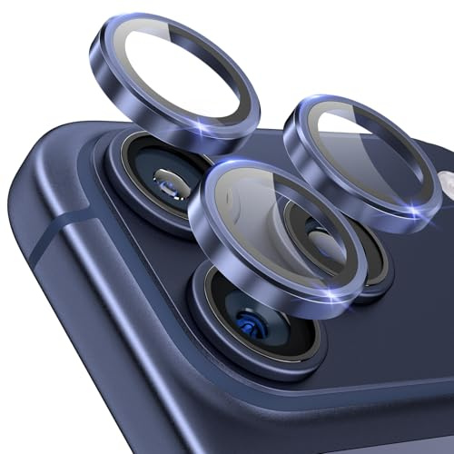CloudValley Protection D'objectif D'appareil photo Pour iPhone 17 Pro/Pro Max, Coque En Verre Trempé Ultra-HD, [Compatible Avec Les Coques] Anneau De Protection D'écran En Métal, Bleu foncé