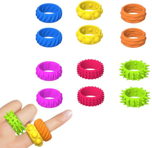 D'Activité Sensorielle Fidget Toys Anti Stress,12 Pièces,Bague Anti Stress Enfant,Jouets De Doigt Sensoriels en Silicone,Texturées Différentes Couleurs