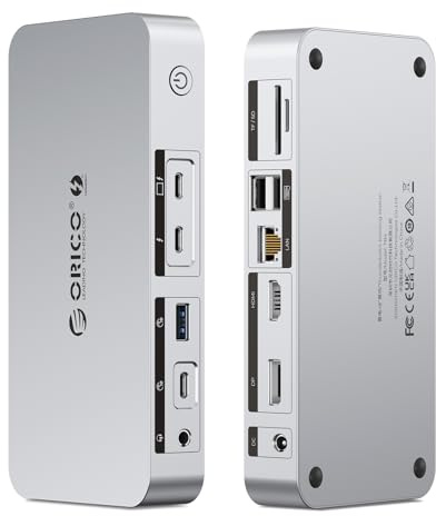 ORICO Thunderbolt 4 Dock 12-in-1 40Gbps Docking Station,85W+15W PD Laden, Dual 4K/Einzel 8K,4xUSB,Gigabit Ethernet, SD/TF, AUX, Thunderbolt Zertifiziert für M4 MacBook Air & Pro