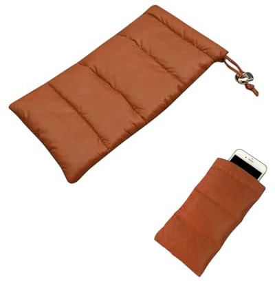 FUGLUS Thermo Handyhülle Tasche Universal Daunen Pouch Handysocke Weihnachten Geschenke für Smartphones Handy Winter Handyhülle Kompatibel iPhone 14 13 12Plus X, Samsung Galaxy ，Universell (braun)