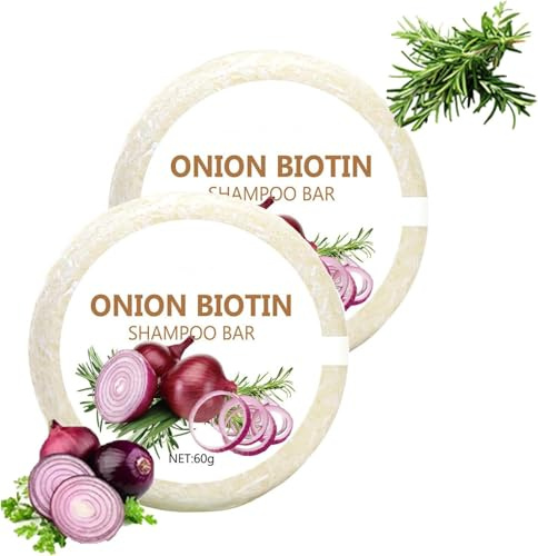2 pièces Onion Biotin Shampoo Bar, Oignon Romarins Shampooing Savon, Shampooing Solide Pour La Croissance Des Cheveux, Shampooings Anti-chute Pour Femmes Pour Cheveux Gras/huileux/fins