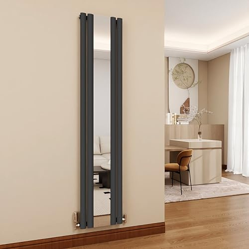 SKY BATHROOM 1800x381mm Modern Vertical Mirror Radiator Anthracite Single Column Central Heating Radiator 2406 BTU