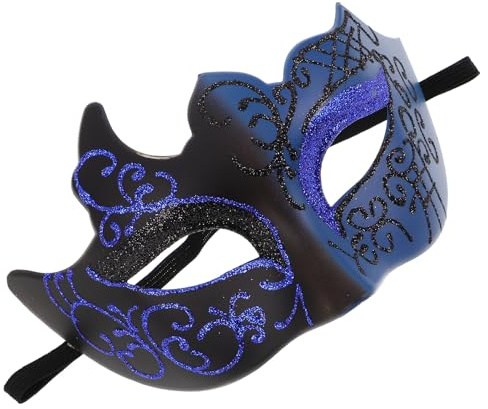 VILLCASE Máscara Veneciana de Media Cara para Adultos Negro y Azul Antifaz Pintado a Mano Detalles de Fuego Dorado Adecuado para Fiestas de Carnaval Halloween y Cosplay Temático