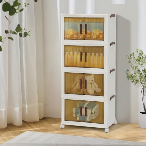 Eikuavons Vikbart förvaringsskåp, 4 våningar, 107,2 x 47,5 x 29,6 cm, stor kapacitet, enkel montering, stabil, med magnetdörr och hjul för flexibel användning, vit