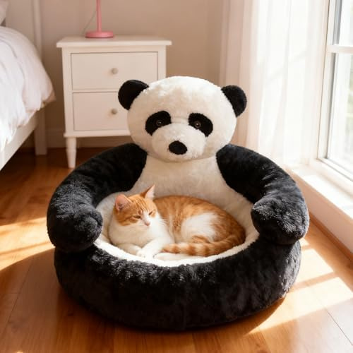 Kuscheliges Hundebett mit Bärenmotiv - Weiches, atmungsaktives Haustierbett für kleine Hunde & Katzen mit abnehmbarem Kissen, Schlafkissen für Kätzchen, Welpen, als Schlafecke fürs Wohnzimmer (Black)