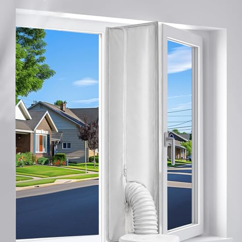 Air Conditioner Window Seal, 400CM Kit for Mobile Air Conditioner & Tumble Dryer, Hot Air Stop with Double Zip & Adhesive Fastener, 9m High-Temp 3M Tape with Velcro,4 Cable Ties Window Kit.