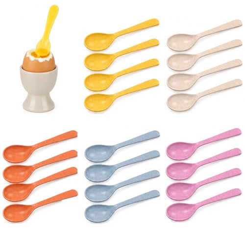 20 Stück Eierlöffel Kunststoff Bunte Plastiklöffel Klein 14 cm Plastiklöffel Klein Joghurtlöffel, Wiederverwendbare Löffel für Frühstück, Eierbecher, Honig, Eis