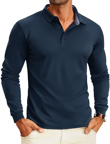 MAGCOMSEN Men's Long Sleeve Polo Shirts Quick Dry Golf Sport Tops Breathable Lightweight Work Shirts with 3 Boutons