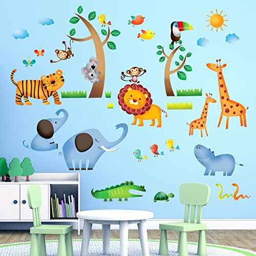 Decowall DW-1206 Wilde Tiere des Dschungels Wandsticker Wandaufkleber Wandtattoo Kinderzimmer