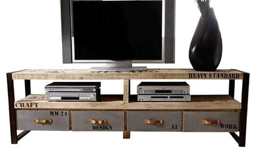 MASSIVMOEBEL24.DE TV-Board Mango Natur Bedruckt Factory #130 | 196x40x60 cm (BxTxH)50kgIndustrialmontiertvollmassivMASSIVMOEBEL24.DE