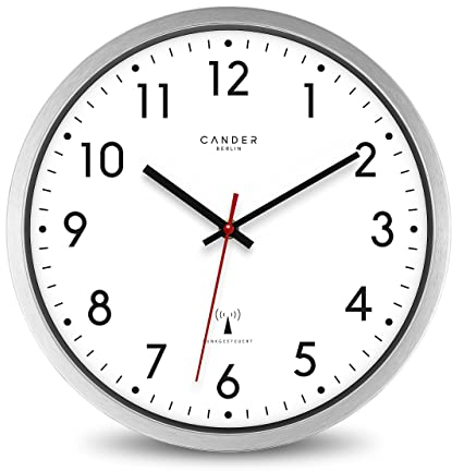 Cander Berlin MNU 3030 W Funkwanduhr weiß Aluminium lautlos 30,5 cm analog geräuschlos Funkuhr