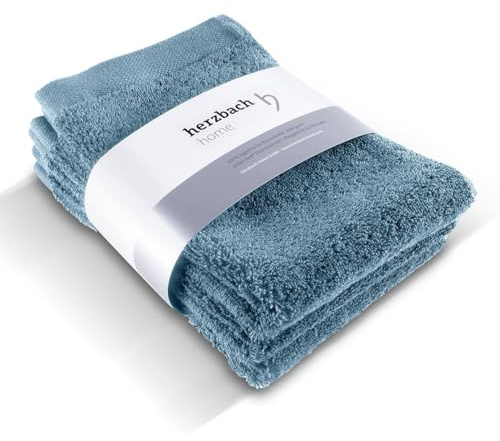 herzbach home Coffret de 3 Serviettes pour invités de 30 x 50 cm (Bleu) de Haute qualité | Douces et absorbantes | Elles sont en 100% Coton Naturel