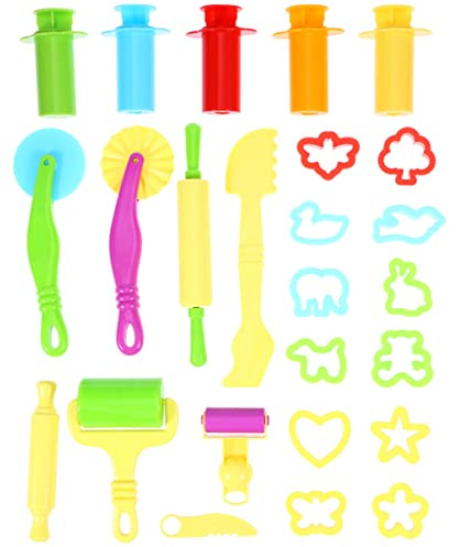 ULTNICE 20-Piece Kids DIY Clay Animal Molds and Rolling Pin Tool Set + 5 Random Color Molds for Creative Play