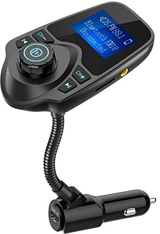 Nulaxy Bluetooth Car FM Transmitter Audio Adapter Receiver Wireless Handsfree Voltmeter Car Kit TF Card AUX 1.44 Display - KM18 Black Matte