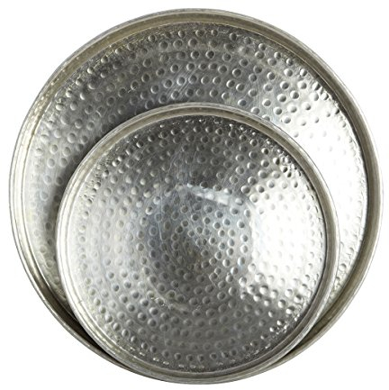 Plateau de service argenté, motif oriental marocain, rond, Taille : 28 x 28 cm, motif floral