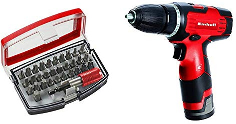 Einhell Akku Bohrschrauber TH-CD 12-2 Li (Lithium Ionen, 12 V, 1,3 Ah, 2 Gang, 24 Nm, Ladegerät, Koffer) + kwb Standard Bitbox 32-tlg. inkl. Bithalter 118490 (CV, 1/4'' Sechskantschaft, ISO 1173, C 6.3 )