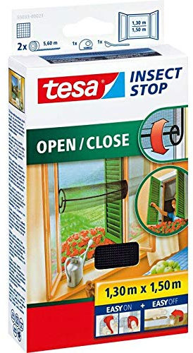 Tesa Insect Stop Comfort 55033-21 Fly Screen, 1300 mm (L) x 1500 mm (W) - for Windows with Shutters, Easy-on/Easy-off Removable Hook and Loop, 4.9 ft x 4.3 ft, Black