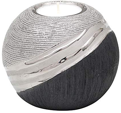 Edler moderner Deko Designer Keramik Teelichthalter in Silber-grau, ca. 10 x 10 x 9 cm.