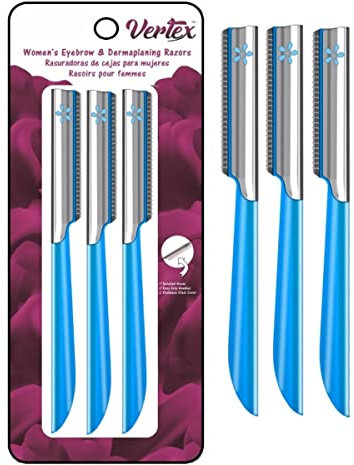 Womens Facial Razor Hair Removal - Dermaplaning Tool Peach Fuzz Remover Shaver Trimmer Women Remove Fine Hair Blue Eyebrow Razors Dermaplane Face Shavers Exfoliating Sensitive Skin Travel Essential