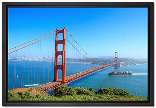 Pixxprint Golden Gate Bridge Leinwandbild 60x40 cm im Bilderahmen, Wandbild, Schattenfugenrahmen, Kein Poster