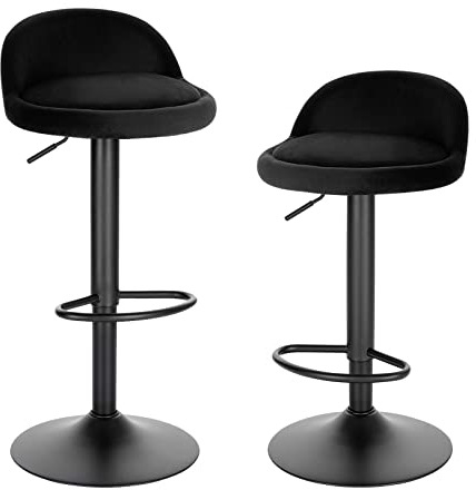 EUGAD Barhocker 2er Set 360° Drehstuhl Barstuhl mit Rückenlehne Fußstütze 150kg belastbar höhenverstellbar (62-84cm) Samt Metall schwarz 0824BY-2