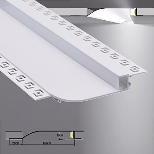 TOT ELECTRIC 2 metri profilo in alluminio per strip led luce soffusa da incasso a scomparsa per cartongesso da soffitto o parete