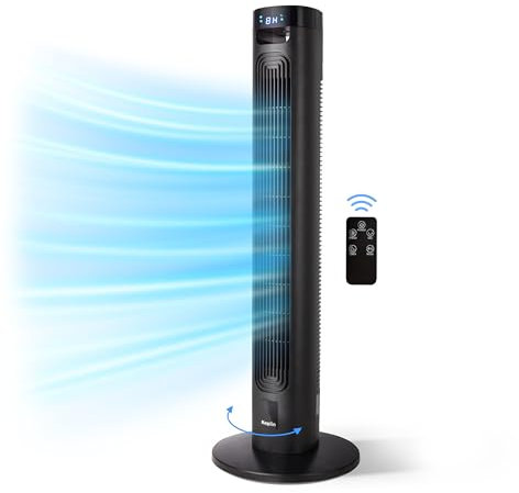 KEPLIN Cooling 36-inch Tall Tower Fan with Remote Control | 3 Speed Settings & 3 Mode Settings | LED Display & Touch Panel Controls | Quiet & Powerful Modern Design Oscillating Standing Fan (Black)