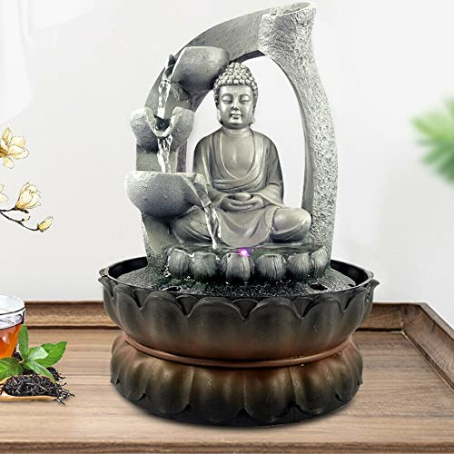 Fuente decorativa para interior de Buda con luz LED con luz LED, fuente de agua Feng Shui, fuente decorativa