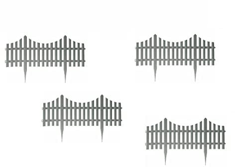 MantraRaj 4Pcs Wood Brick Effect Plastic Garden Edging Border Fencing Set with Splicable Detachable Picket Fence Panels for Courtyards Farms Outdoor Yard Flowerbeds Decoration (Grey)