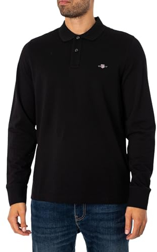 GANT Polo REG Shield LS Pique Rugger para Hombre, Negro, estándar, Negro, XL