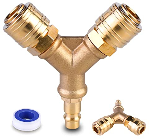 Conector de Aire Comprimido 2 Vías, Distribuidor de Aire Comprimido, Latón Accesorios Compresor, Anillo de Sellado, Conector Rapido 1/4