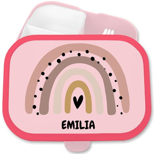 Brotdose Kinder Campus für Mepal - Boho Regenbogen Rainbow mit Name - 750 ml - Rosa - geschenke kindergarten start jausenbox mädchen schule grundschule lunchbox schulkind vesperbox junge jungen