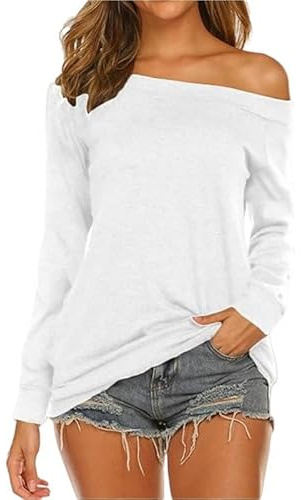 Rongseng Långärmad skjorta damer axellös topp elegant långärmad topp sexig axelfri tröja casual lång skjorta blus tunika trendig t-shirt sweatshirt