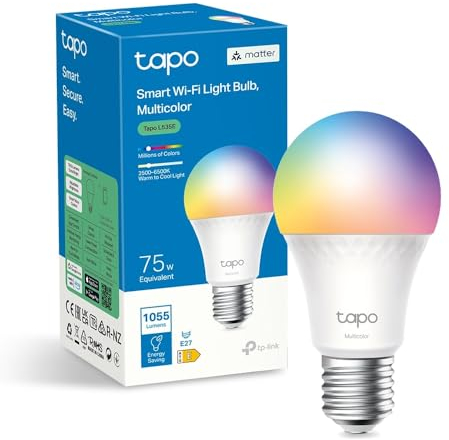 Tapo TP-Link L535E alexa lampe E27, Matter zertifiziert, Mehrfarbrige dimmbare smarte WLAN Glühbirne, Kompatibel mit Alexa, Siri oder Google Assistant, Energieüberwachung, Kein Hub notwendig
