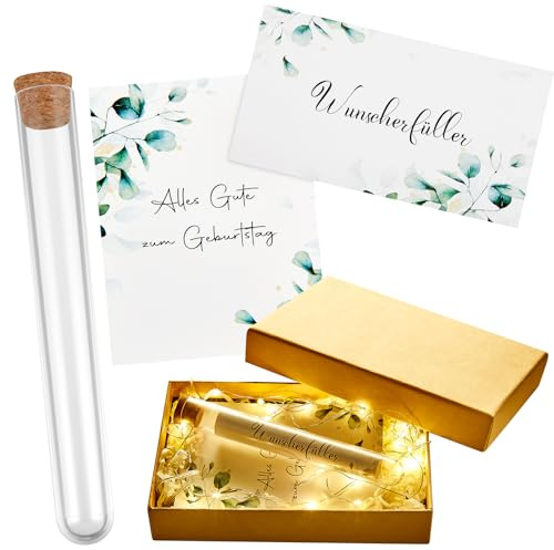 BBTO Geburtstag Geldgeschenk inklusive Kunststoff Reagenzglas mit Papier Lichterkette Raffia Gras Alles Gute zum Geburtstag Grußkarte Band und Geschenkbox für Party Gäste Dekoration Zubehör | Alles Gute zum Geburtstag Grußkarte, Raffia Gras, Band und Geschenkbox, Dekoration Zubehör für Party Gäste