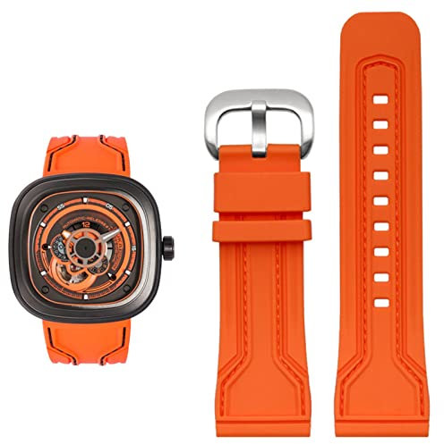 PURYN Herren Kautschuk Uhrenarmband Wasserdicht Schweißfest Diesel Uhr Kette 28mm Schwarz Orange Uhr Zubehör, 28mm, Achat