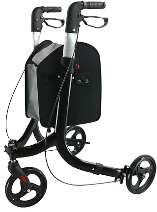 Rollex 3000 PROFI Alu 3-Rad Rollator, flexible Gehhilfe für Senioren schwarz höhenverstellbar Rollstuhl Trolly Dreirad