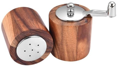 2 Stück ZONADAH Pfeffermühle mit Handkurbel, Salzbehälter und Pfeffermühle aus Holz, einstellbare Dicke, Gewürzmühle, Mahlwerkzeug mit langer Kurbel für Zuhause, Restaurant, Grillen im Freien