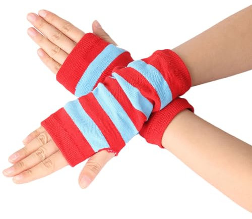 KieTeiiK Kurze Fingerlose Strickhandschuhe 19 Cm Warme Winterhandschuhe Daumenloch Gestreift Gestrickt Armwärmer Für Damen Teenager Mädchen Gestreift Gestrickt Armwärmer Damen Herren Daumenloch