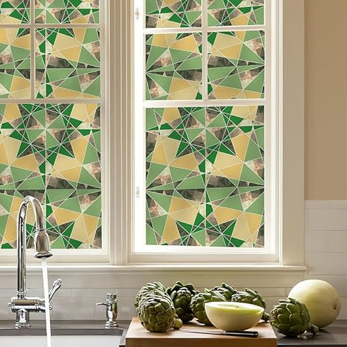 Sichtschutzfolie 3D Fensterfolie Glasdekorfolie PVC für Badezimmer Kinderzimmer Küche,Schlafzimmer Wohnzimmer Esszimmer Büro Hotels Klassenzimmer 90cmx200cmGeometrische Muster