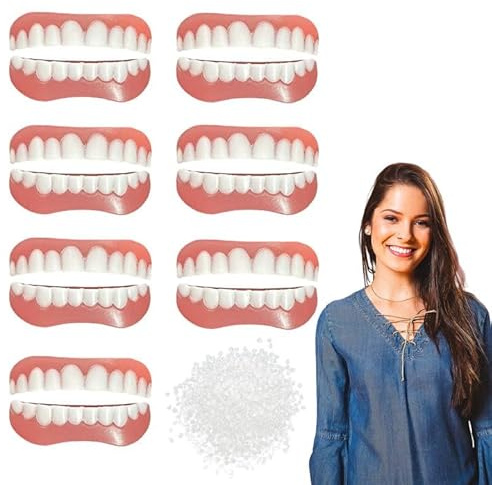 SKHAOVS 7 Paia Denti Finti Cosmetici Faccette Istantanee Faccette Superiore Inferiore Denti Protesi a Sorriso, Dente Provvisorio per Donne Uomini Protesi Dentale per Riacquistare il Sorriso