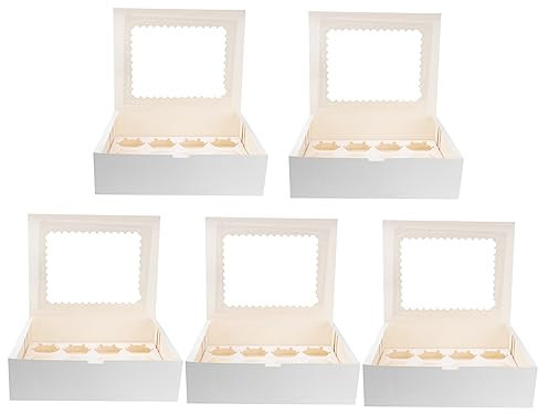 CAXUSD 5er-box Antiker Silberner Wandspiegel Geteilter Cupcake-behälter Cupcake-transportboxen Cupcake-schachteln Aus Papier Bäckerei Cupcake-boxen Kuchen Container Weiß