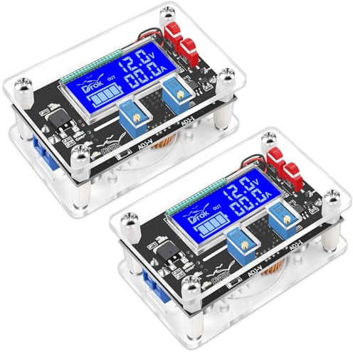 DROK Adjustable Voltage Regulator, DC Buck Boost Converter 6-30V to 0.5-30V 4A 60W 5V 24V Voltage Converter, 12V Power Supply Step Up Step Down Transformer with USB Port Case LCD Display Volt Amp