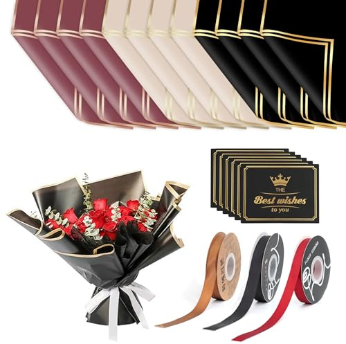 OPUHOHR 60 Blatt Geschenkpapier Set, 58x58cm Metallic Seidenpapier Bunt, Flower Shop Bouquet Packaging mit Schleife Grußkarte