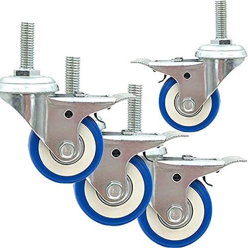 GeRRiT 2-Zoll-Lenkrollen, PU-Möbelrollen, geräuschlos, M8/M10-Gewinderollen, robust, für Trolleys, Rollen mit Bremse, 4 Stück (mit Bremse M8)